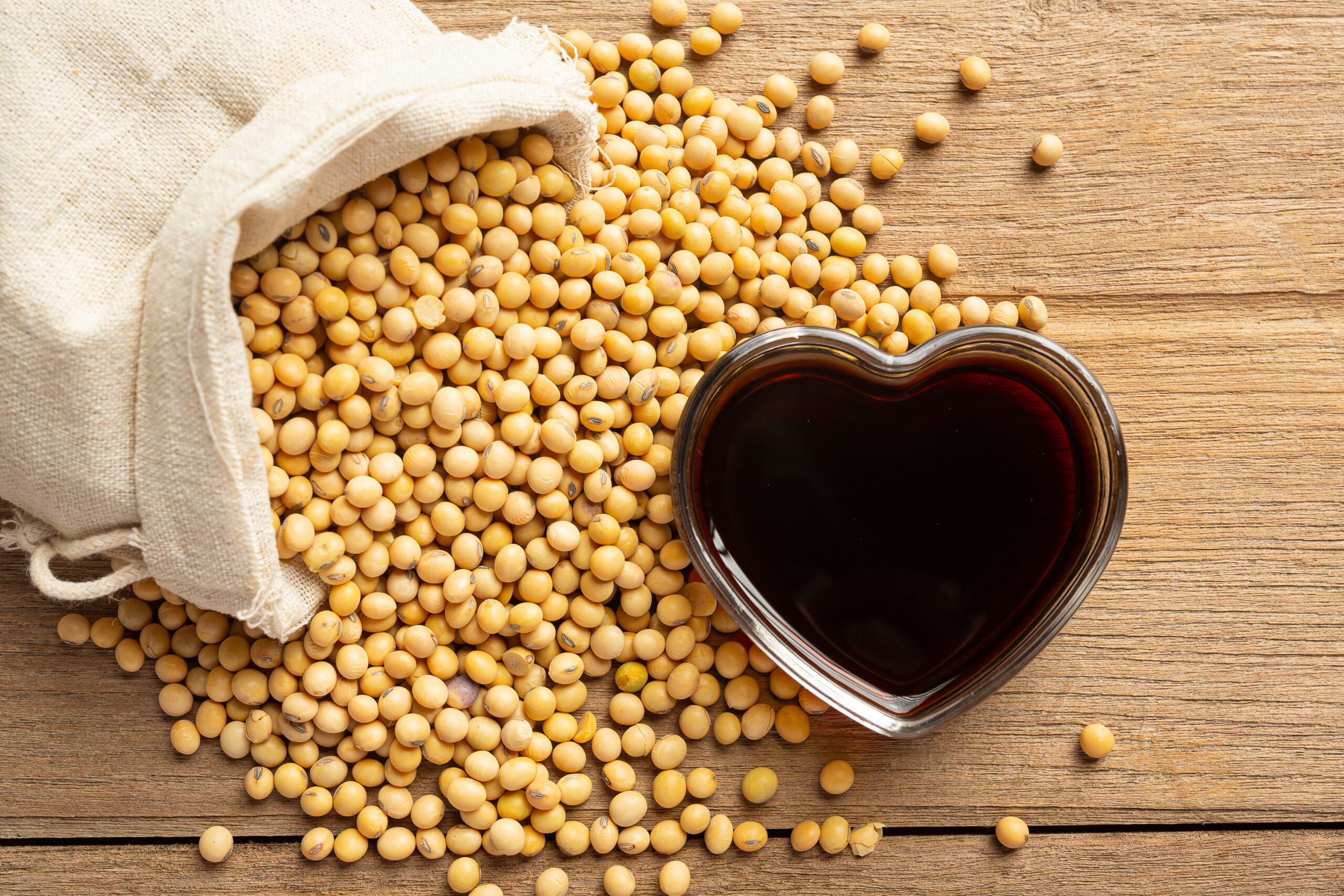 Soybean Sauce and Soybean on Wooden Floor Soy sauce Food nutriti